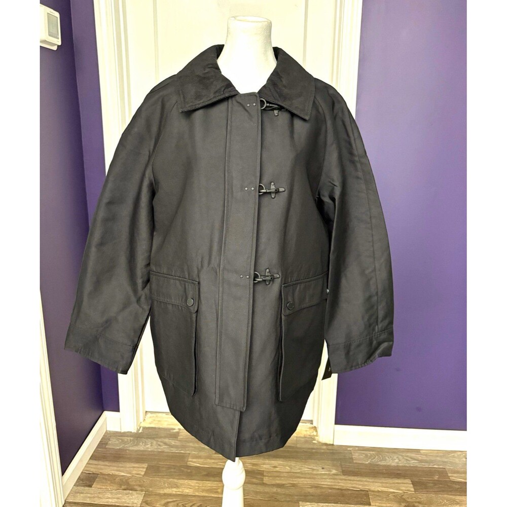 NWT Tahari Taylor Black Barn Jacket Corduroy Collar Toggle Snap Women's Coat L - Picture 3 of 16